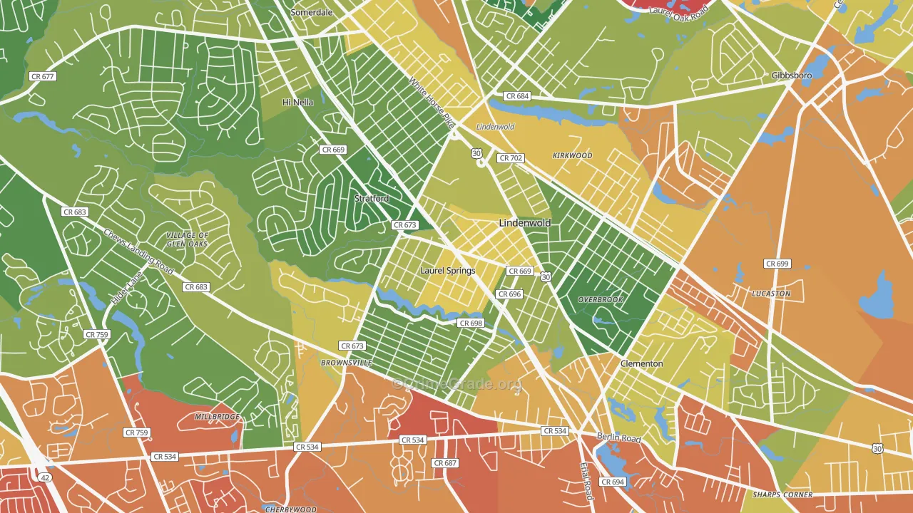 Laurel Springs, NJ Map of Drug-Related Crime Rates