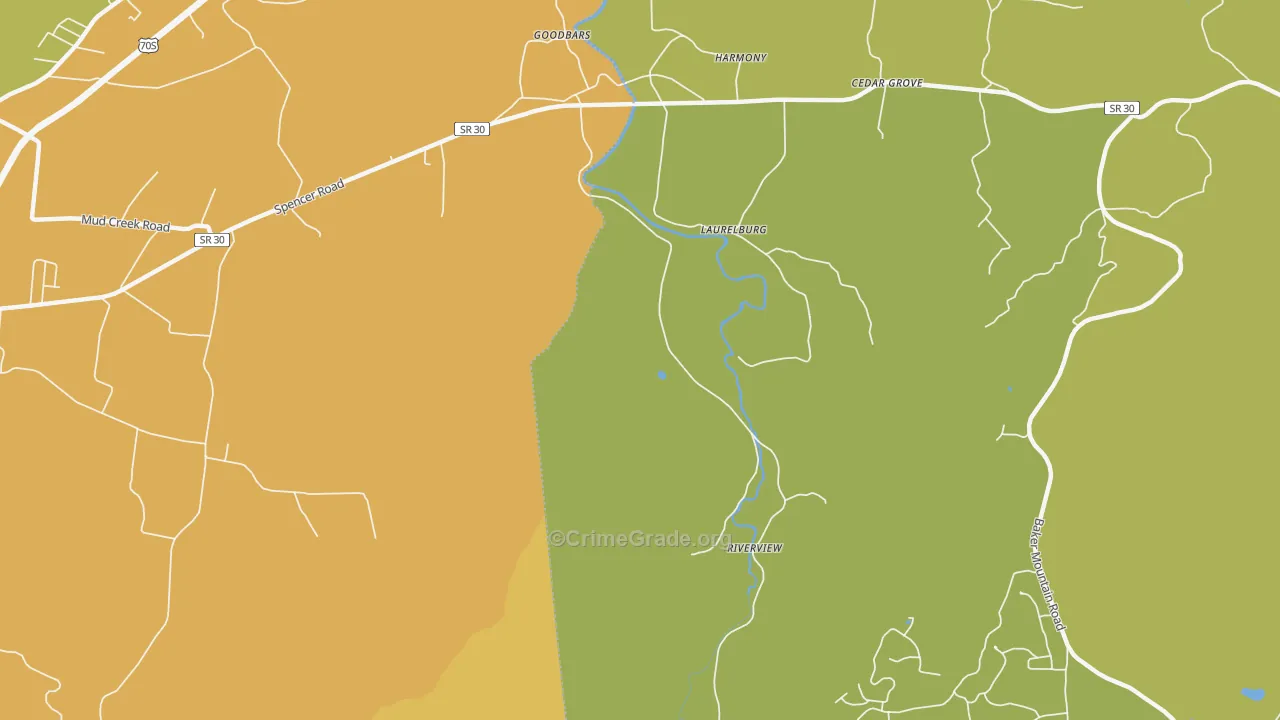 Laurelburg, TN Map of Drug-Related Crime Rates