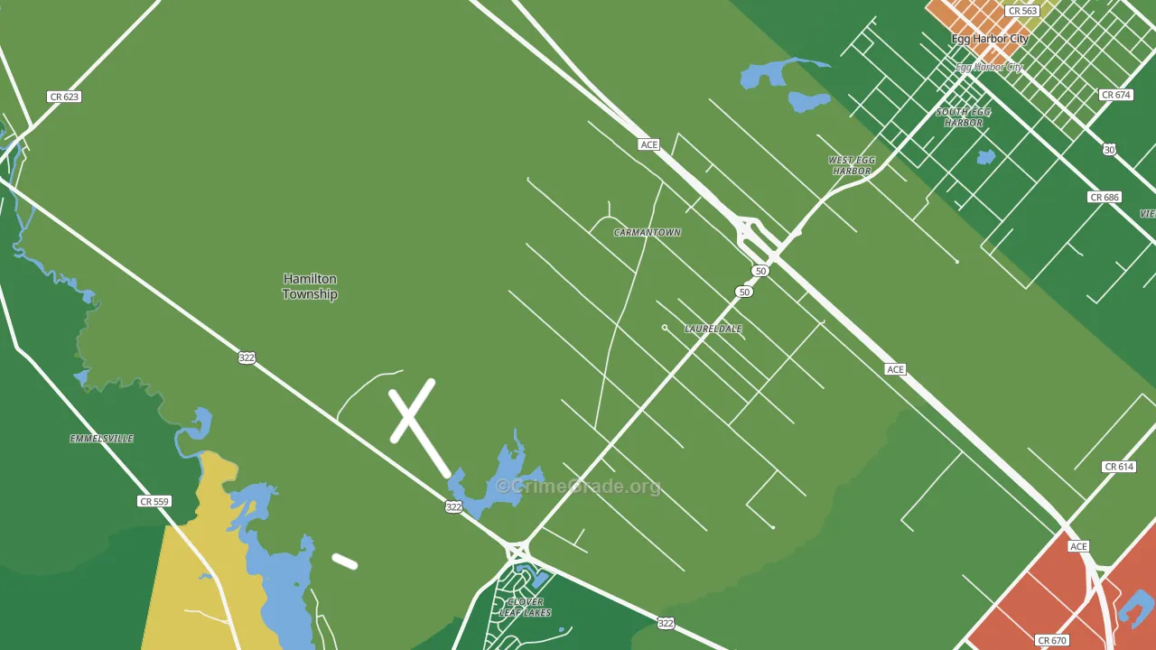 Laureldale, NJ Map of Drug-Related Crime Rates