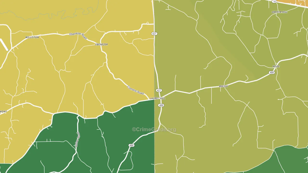 Laurelhill, MS Map of Drug-Related Crime Rates