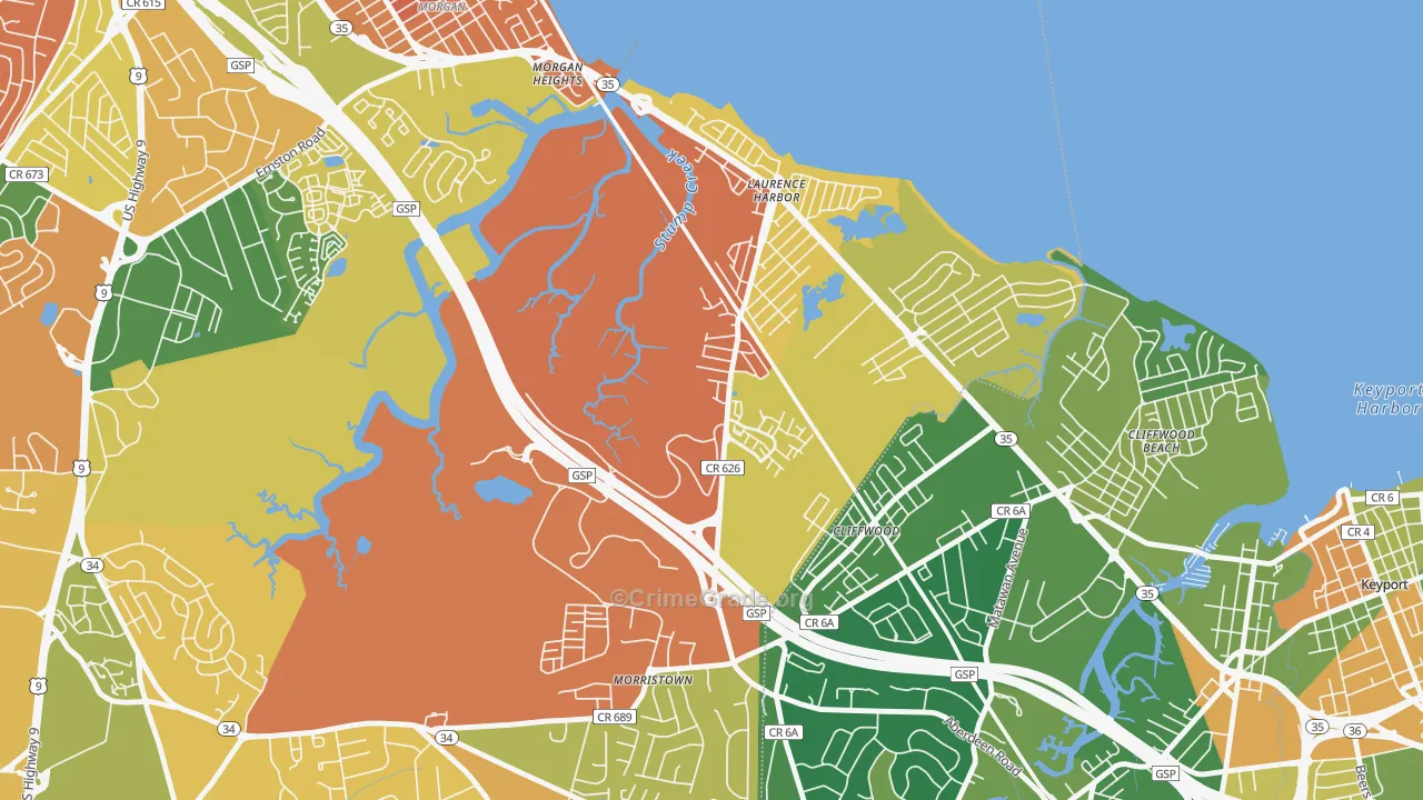 Laurence Harbor, NJ Map of Drug-Related Crime Rates