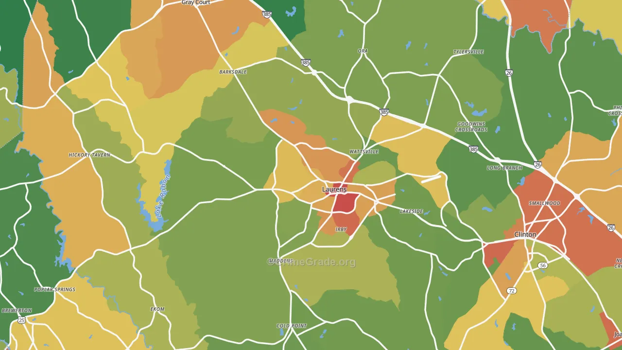 Laurens County, SC Map of Drug-Related Crime Rates