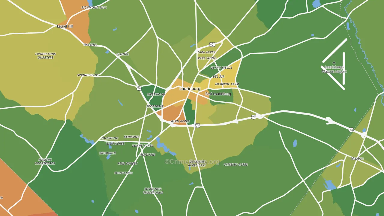 Laurinburg, NC Map of Drug-Related Crime Rates