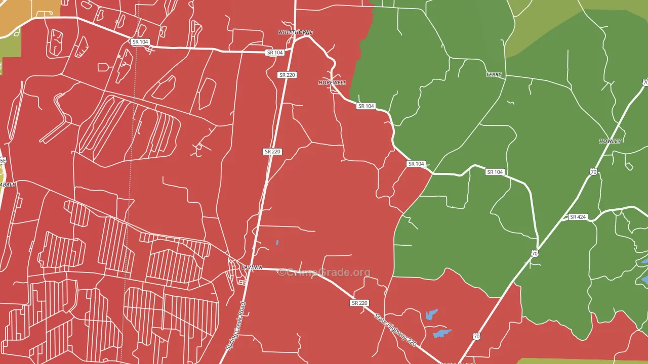 Lavinia, TN Map of Drug-Related Crime Rates