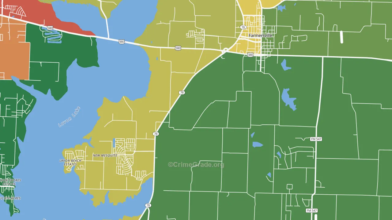 Lavon Beach Estates, TX Map of Drug-Related Crime Rates