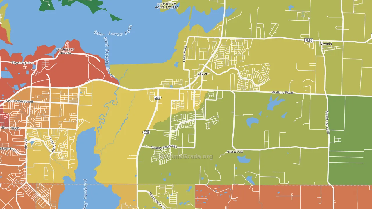 Lavon, TX Map of Drug-Related Crime Rates