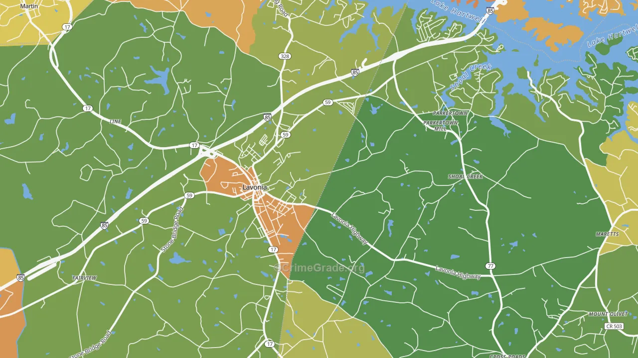 Lavonia, GA Map of Drug-Related Crime Rates
