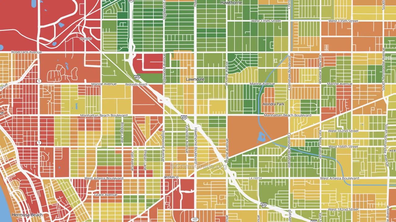 Lawndale, CA Map of Drug-Related Crime Rates