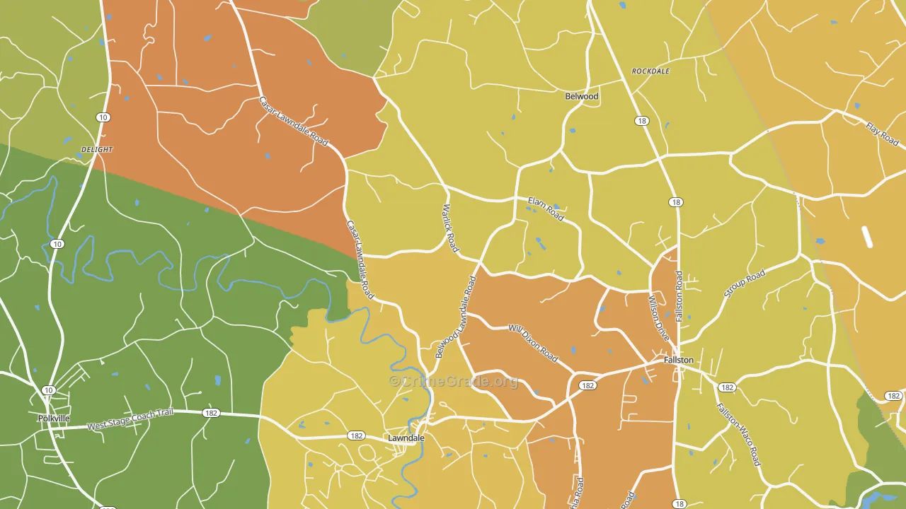 Lawndale, NC Map of Drug-Related Crime Rates