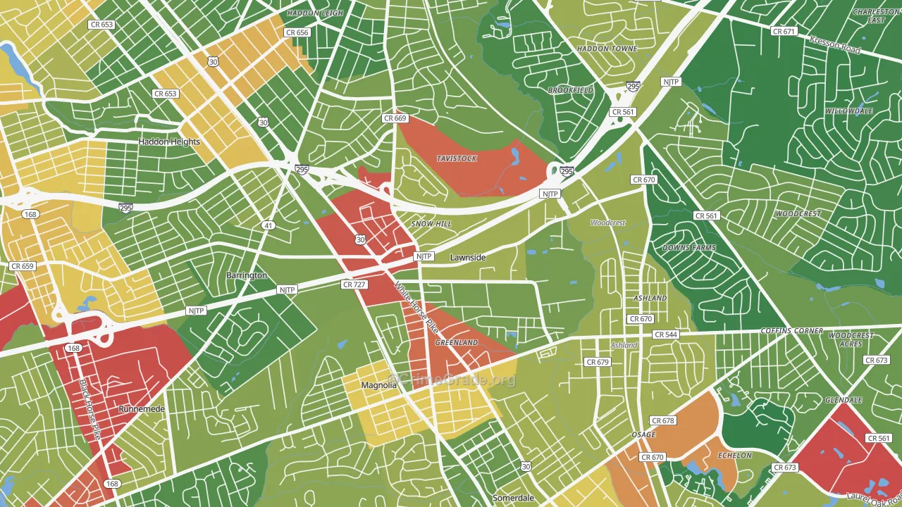 Lawnside, NJ Map of Drug-Related Crime Rates