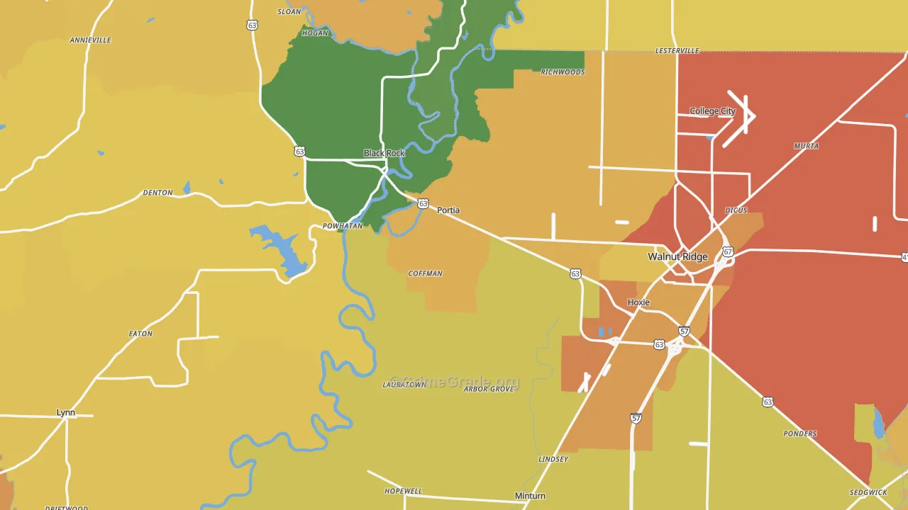 Lawrence County, AR Map of Drug-Related Crime Rates