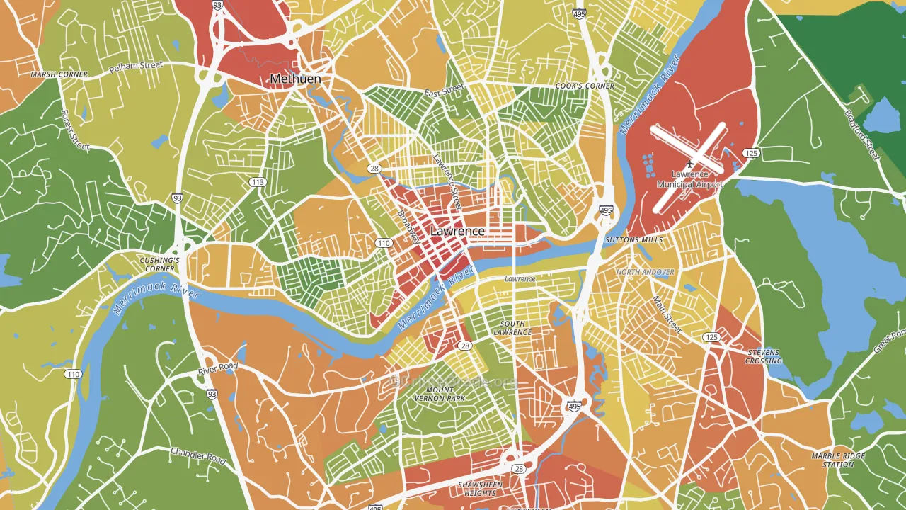 Lawrence, MA Map of Drug-Related Crime Rates