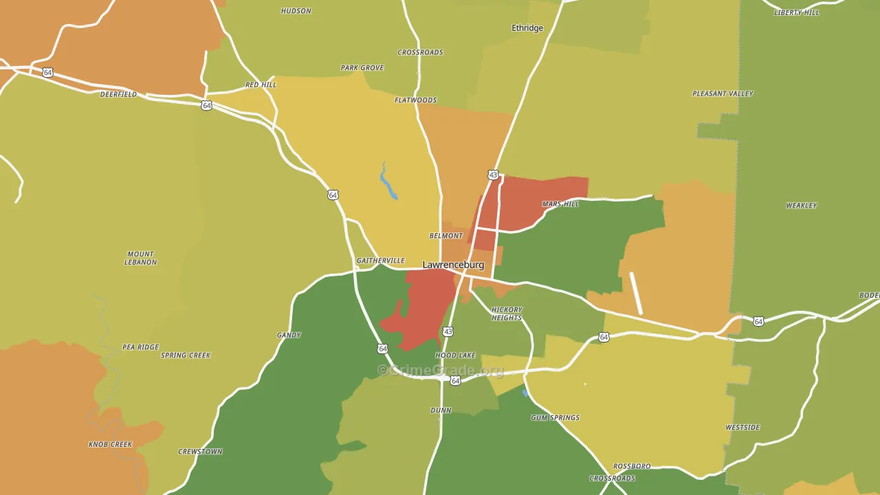 Lawrenceburg, TN Map of Drug-Related Crime Rates