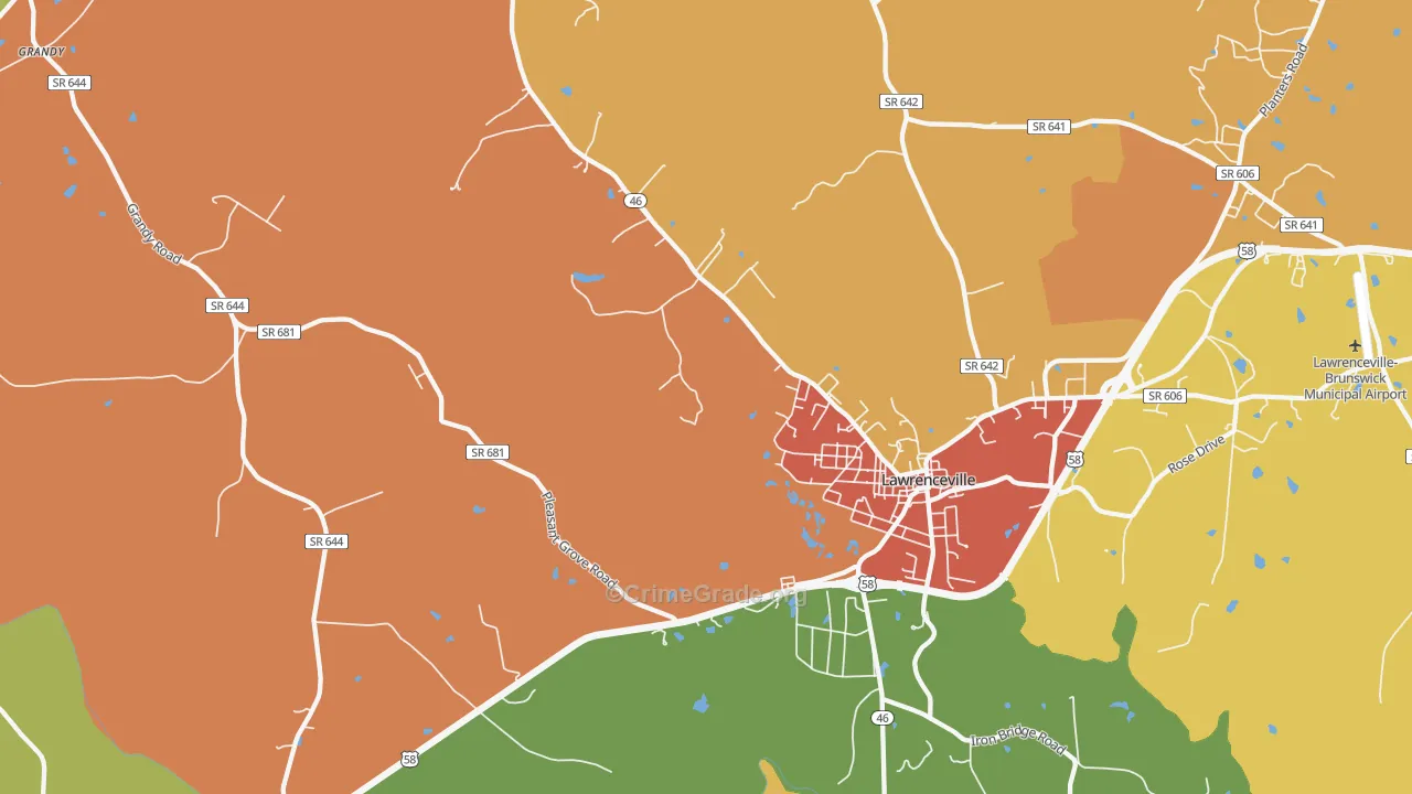 Lawrenceville Hills, VA Map of Drug-Related Crime Rates