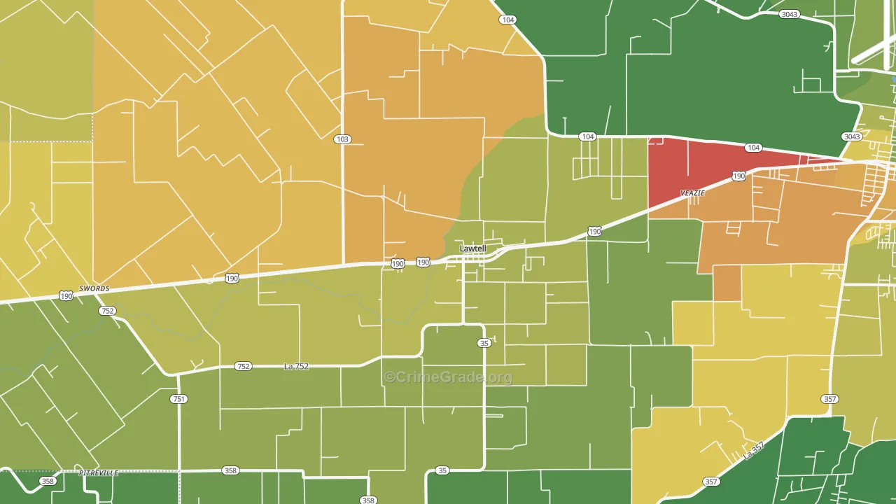 Lawtell, LA Map of Drug-Related Crime Rates
