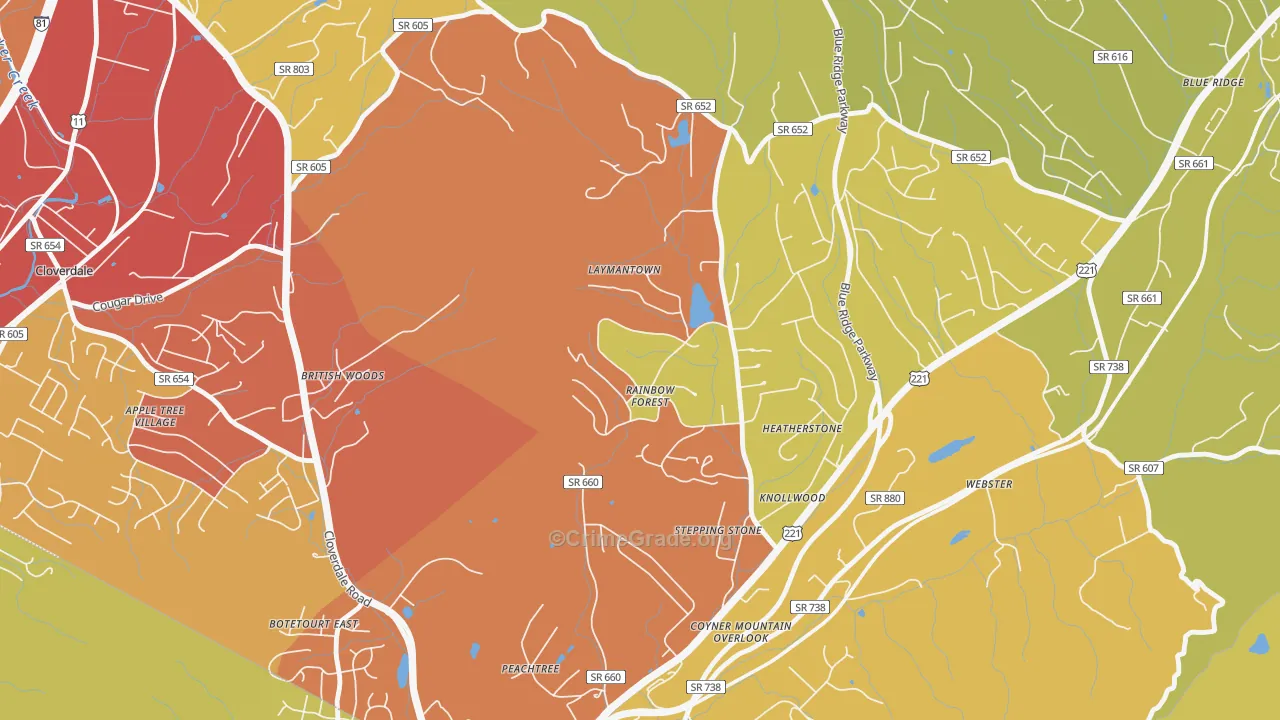 Laymantown, VA Map of Drug-Related Crime Rates