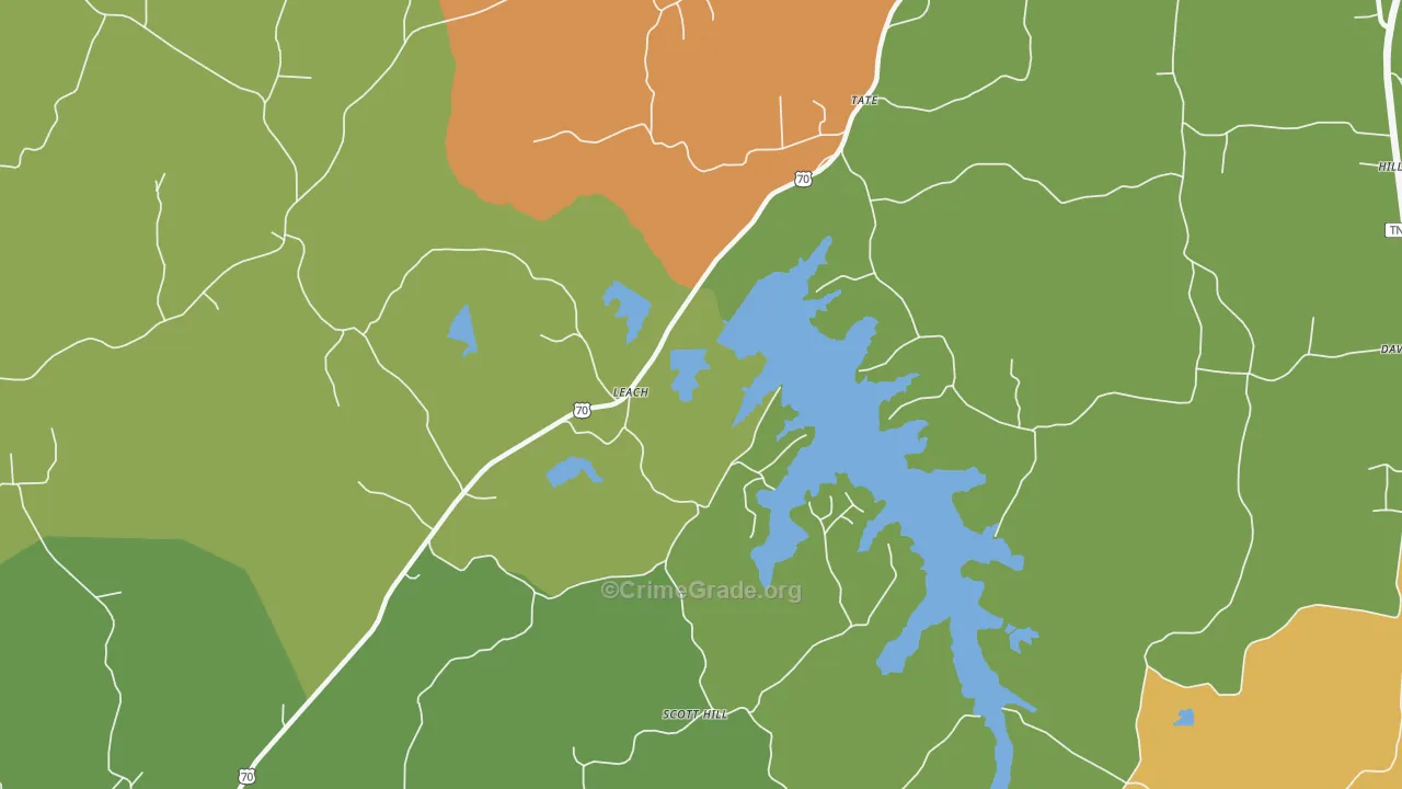 Leach, TN Map of Drug-Related Crime Rates
