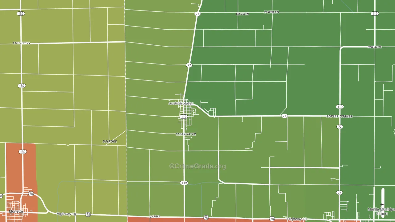 Leachville, AR Map of Drug-Related Crime Rates