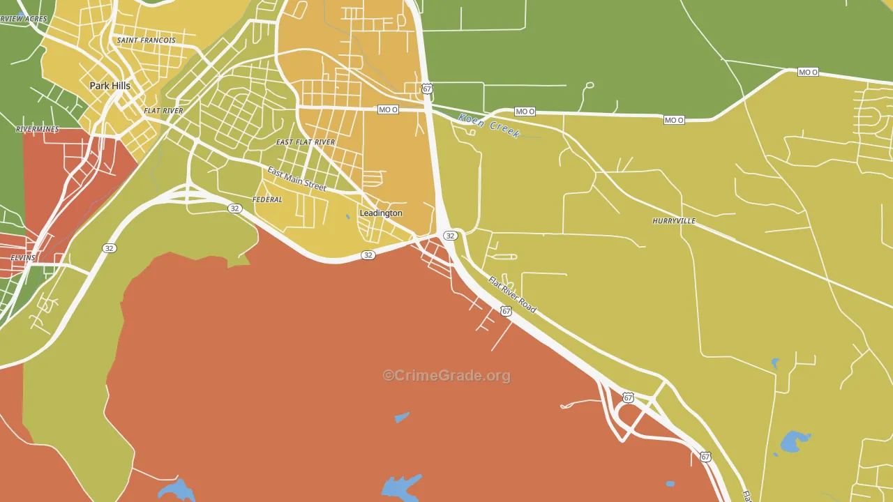 Leadington, MO Map of Drug-Related Crime Rates