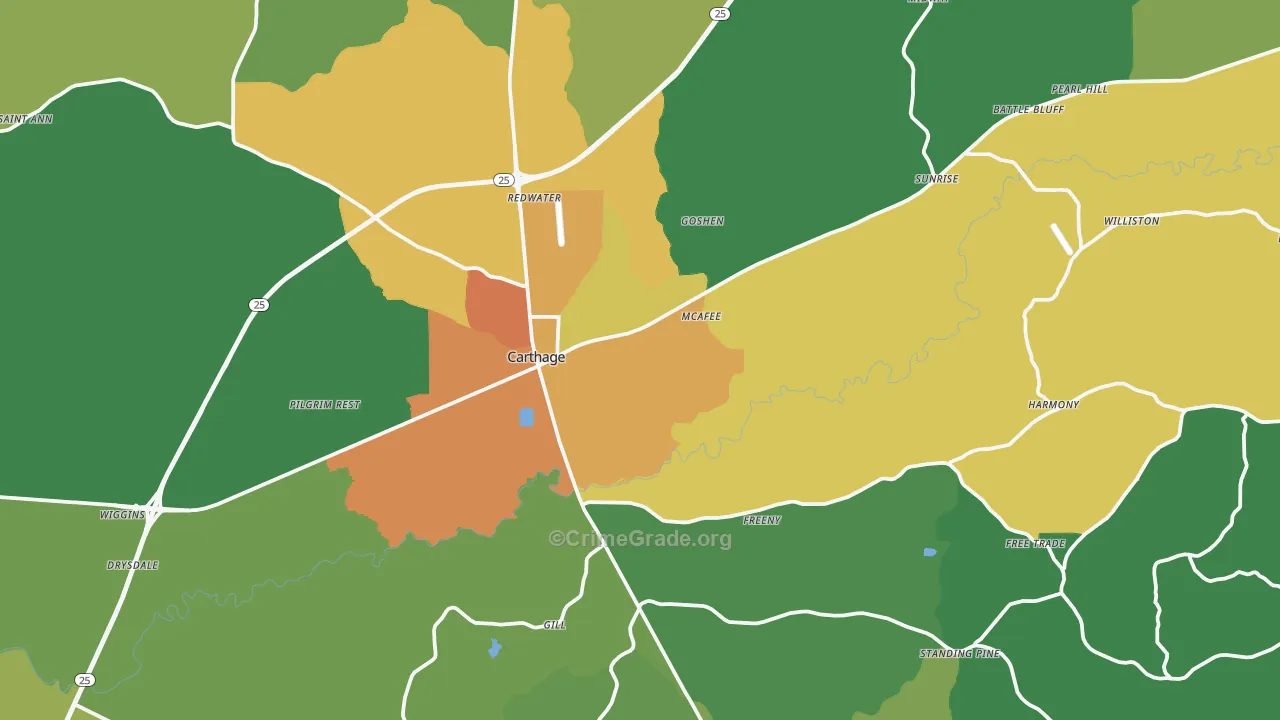 Leake County, MS Map of Drug-Related Crime Rates