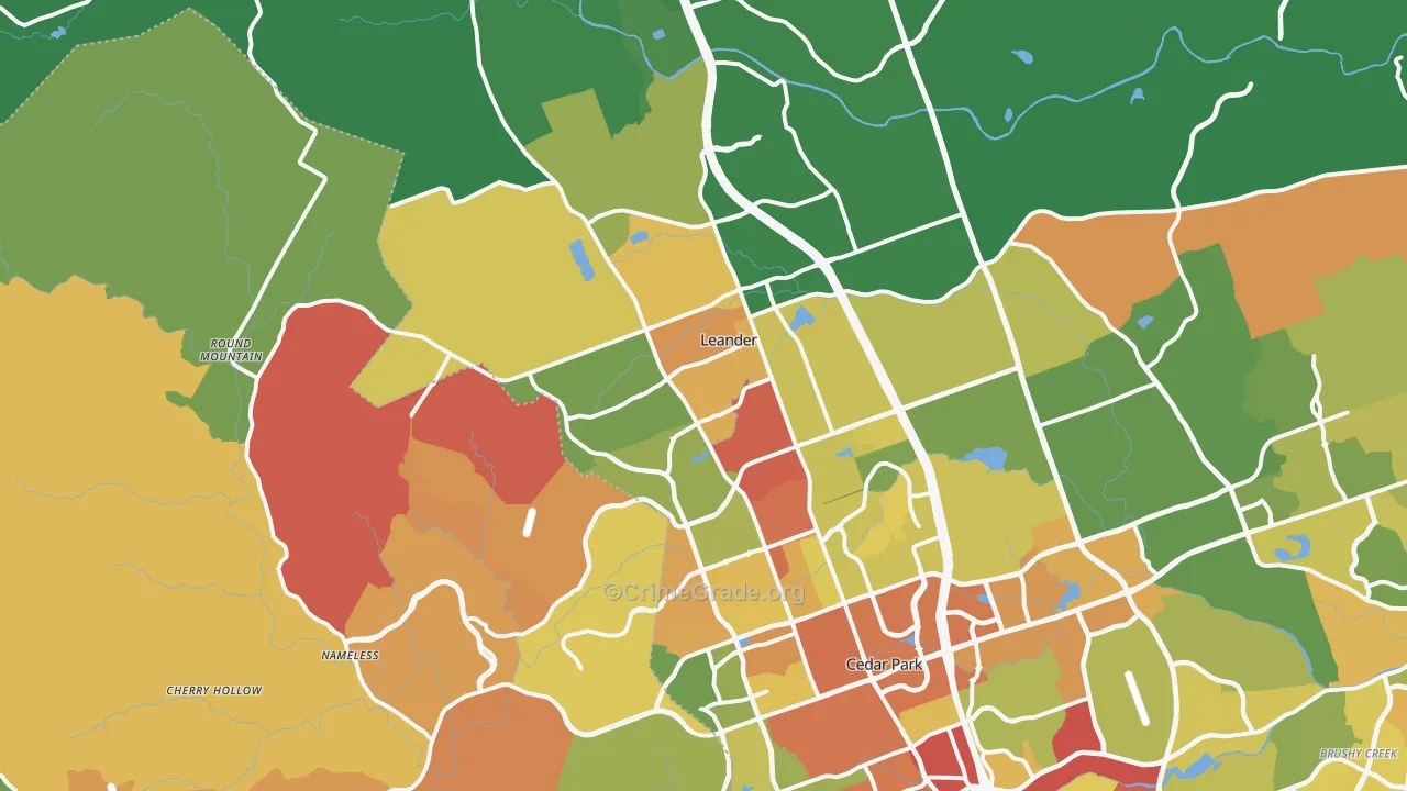 Leander, TX Map of Drug-Related Crime Rates