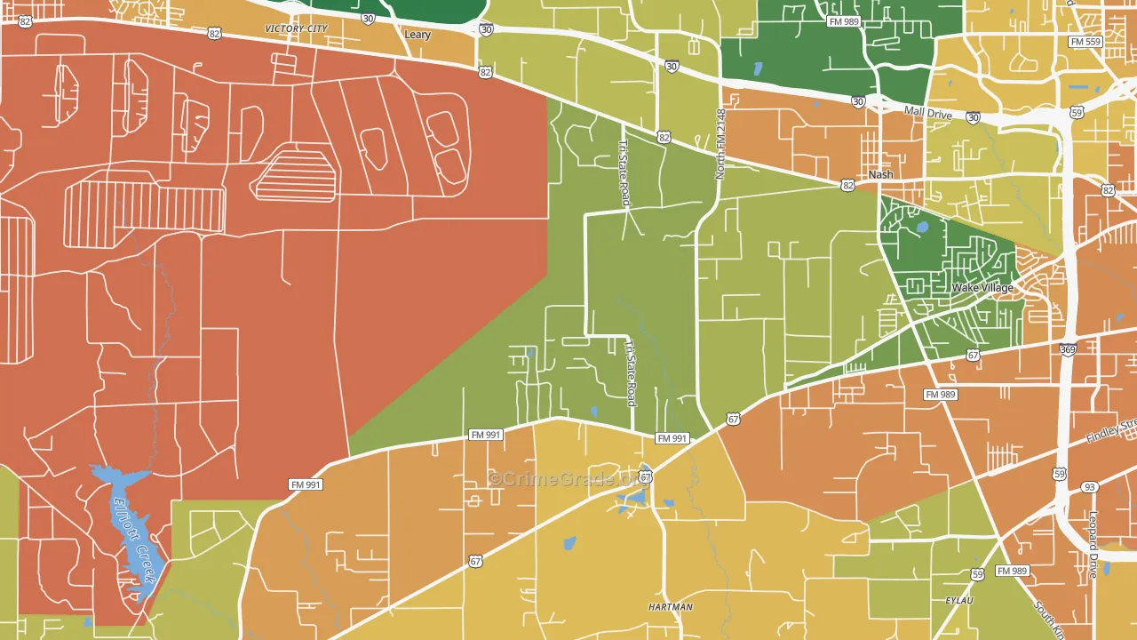 Leary, TX Map of Drug-Related Crime Rates