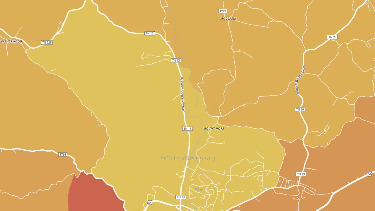 Leatherwood, TN Map of Drug-Related Crime Rates