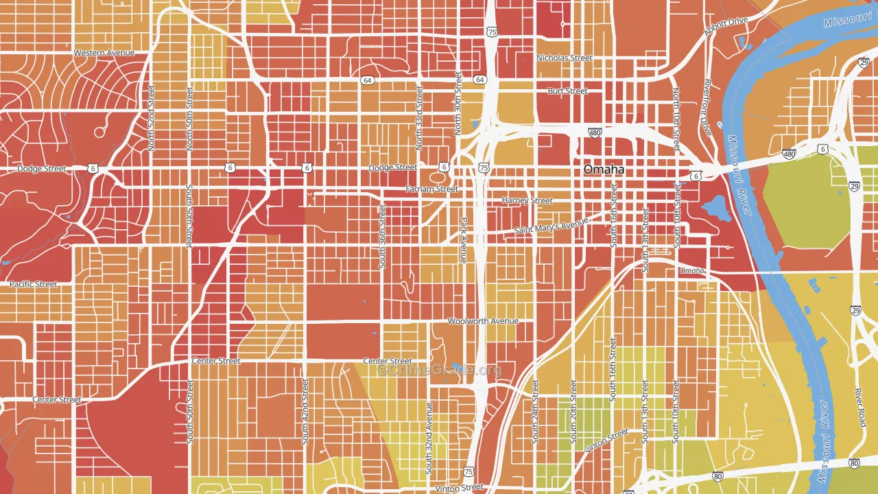 Leavenworth, Omaha, NE Map of Drug-Related Crime Rates