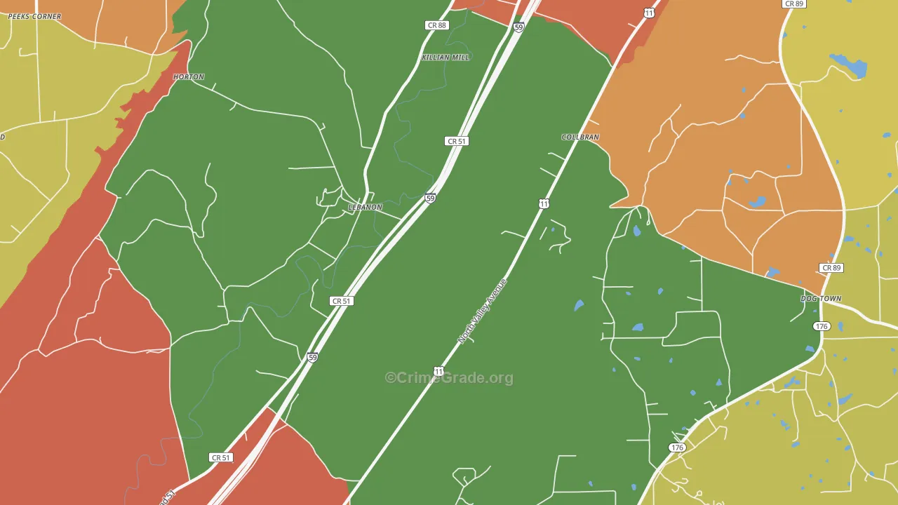 Lebanon, AL Map of Drug-Related Crime Rates