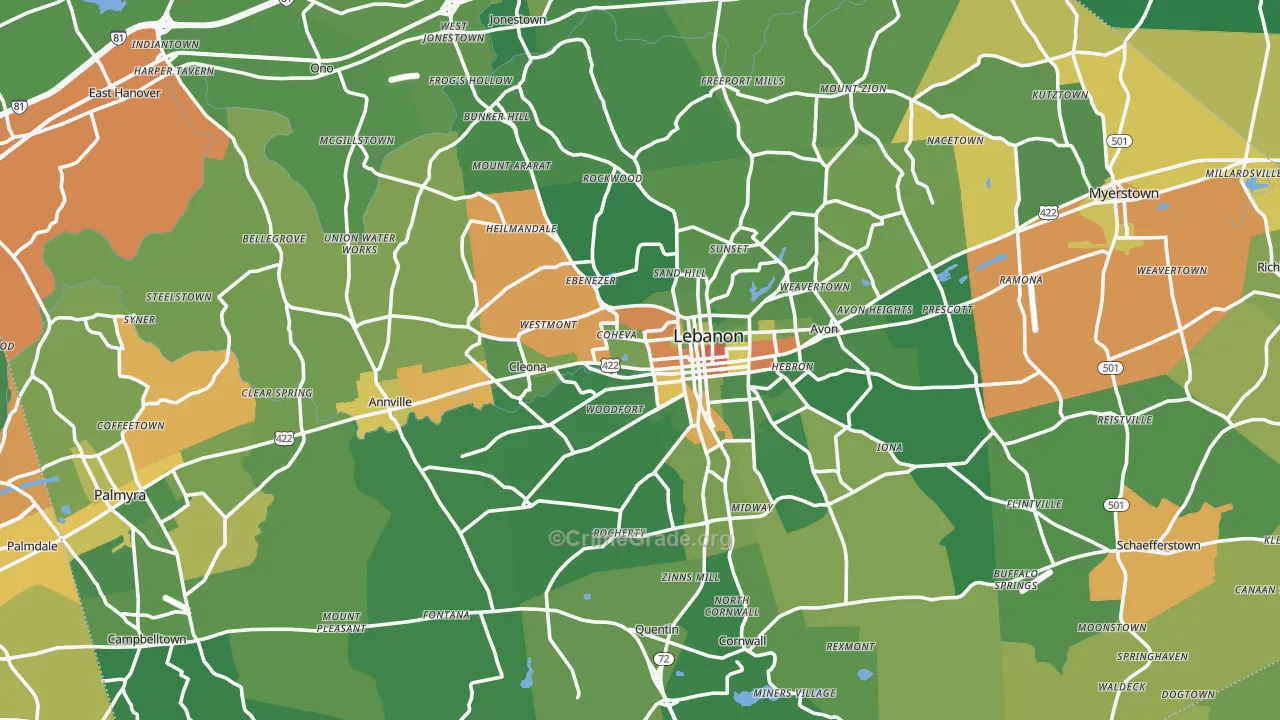 Lebanon County, PA Map of Drug-Related Crime Rates