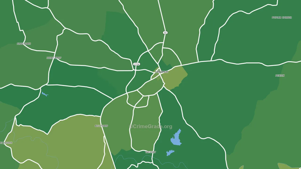 Lebanon, KY Map of Drug-Related Crime Rates