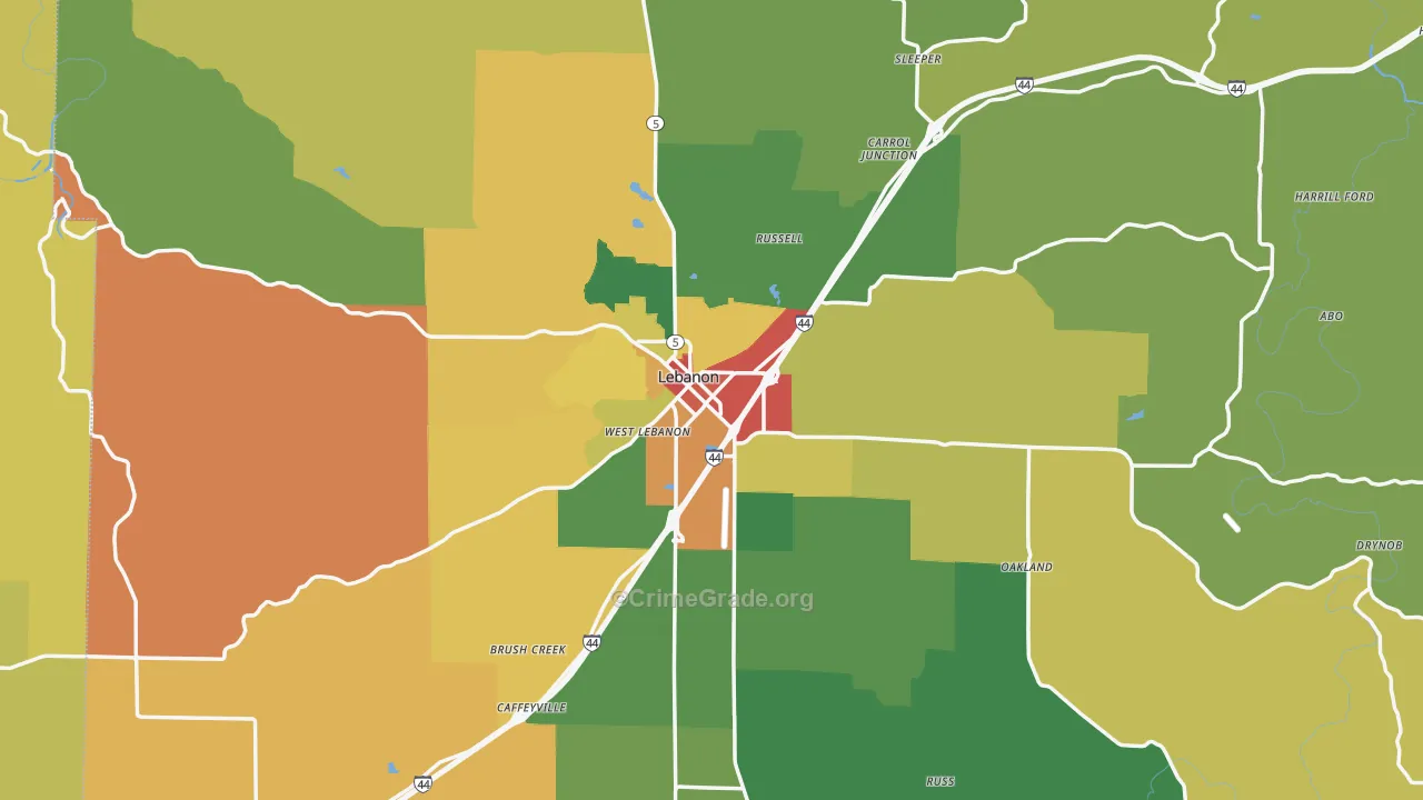 Lebanon, MO Map of Drug-Related Crime Rates