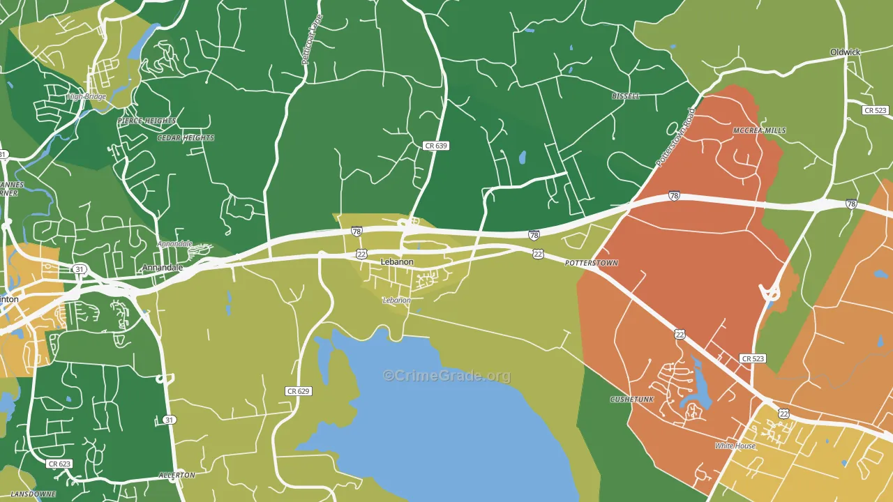 Lebanon, NJ Map of Drug-Related Crime Rates