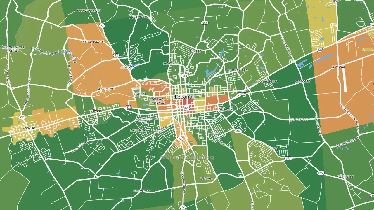 Lebanon, PA Map of Drug-Related Crime Rates