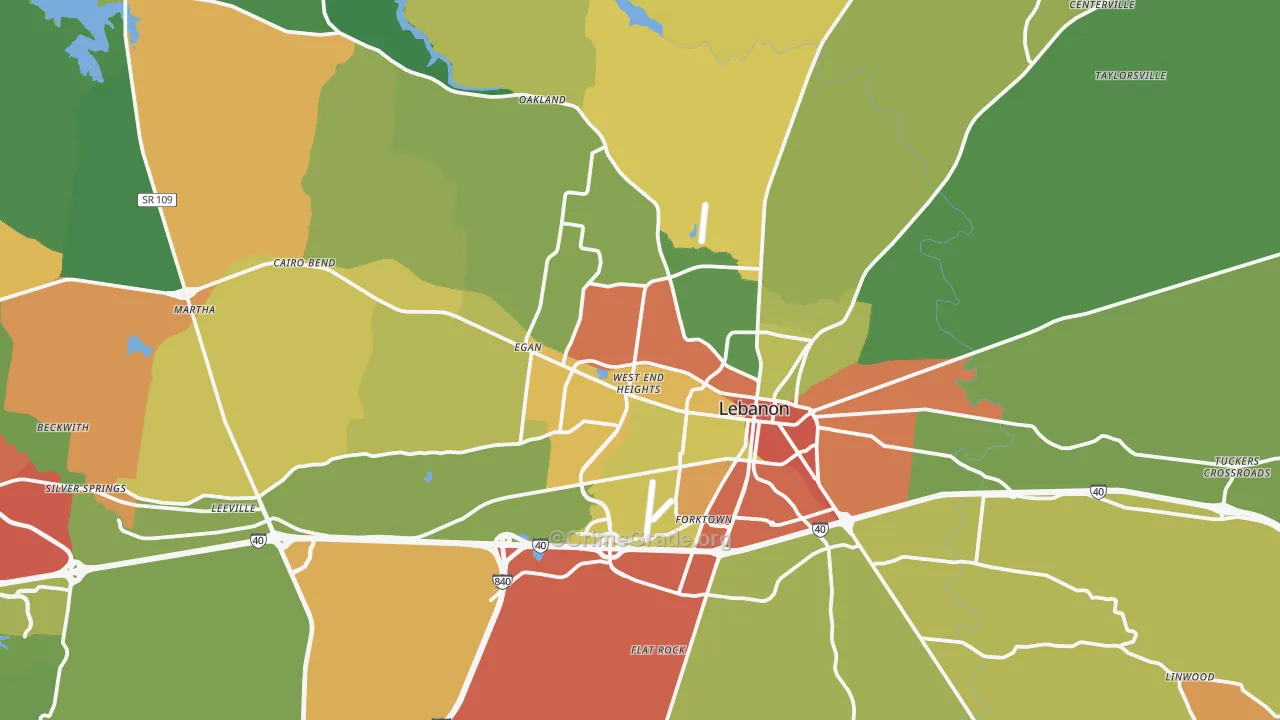 Lebanon, TN Map of Drug-Related Crime Rates