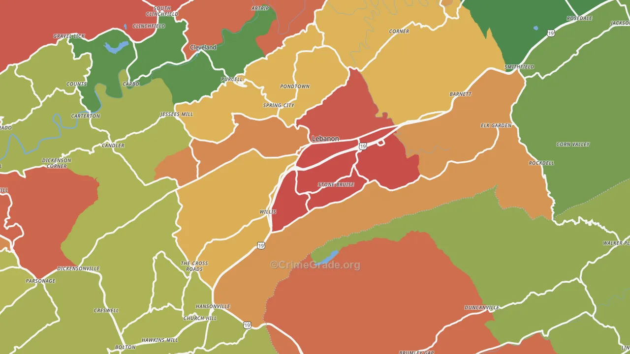 Lebanon, VA Map of Drug-Related Crime Rates
