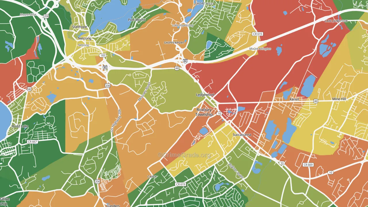 Ledgewood, NJ Map of Drug-Related Crime Rates