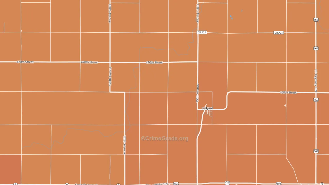Ledyard, IA Map of Drug-Related Crime Rates