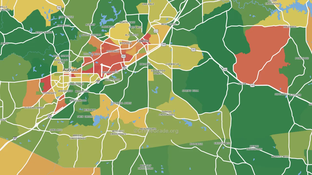 Lee County, AL Map of Drug-Related Crime Rates