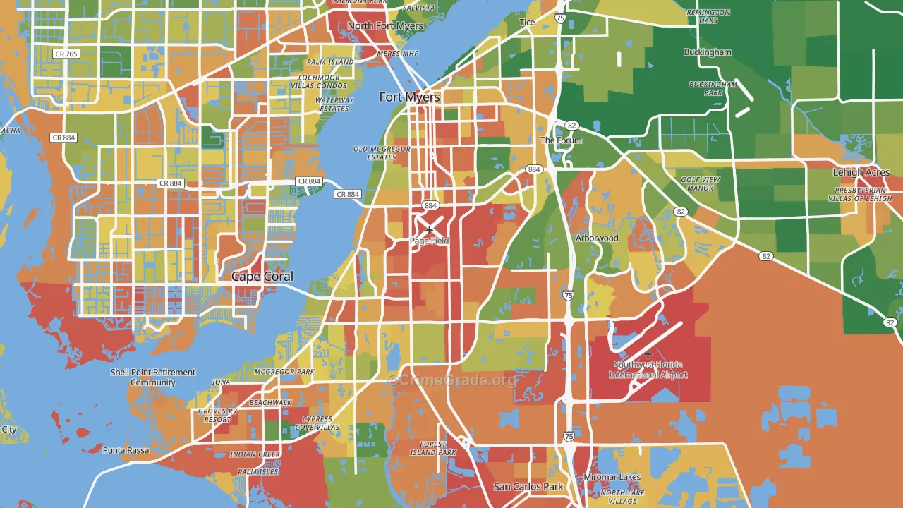 Lee County, FL Map of Drug-Related Crime Rates