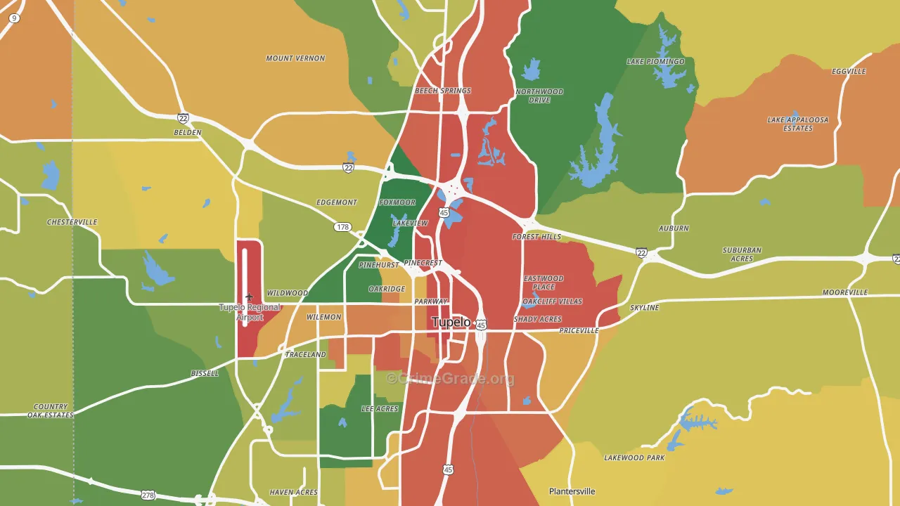 Lee County, MS Map of Drug-Related Crime Rates