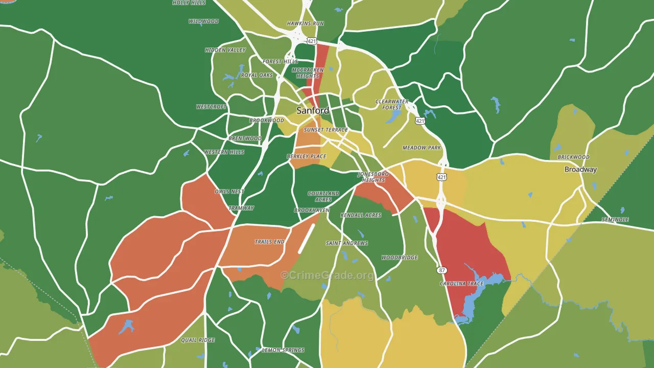Lee County, NC Map of Drug-Related Crime Rates