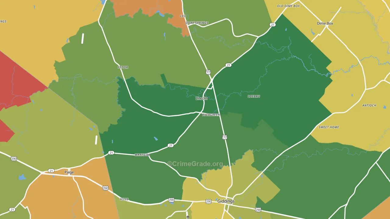 Lee County, TX Map of Drug-Related Crime Rates