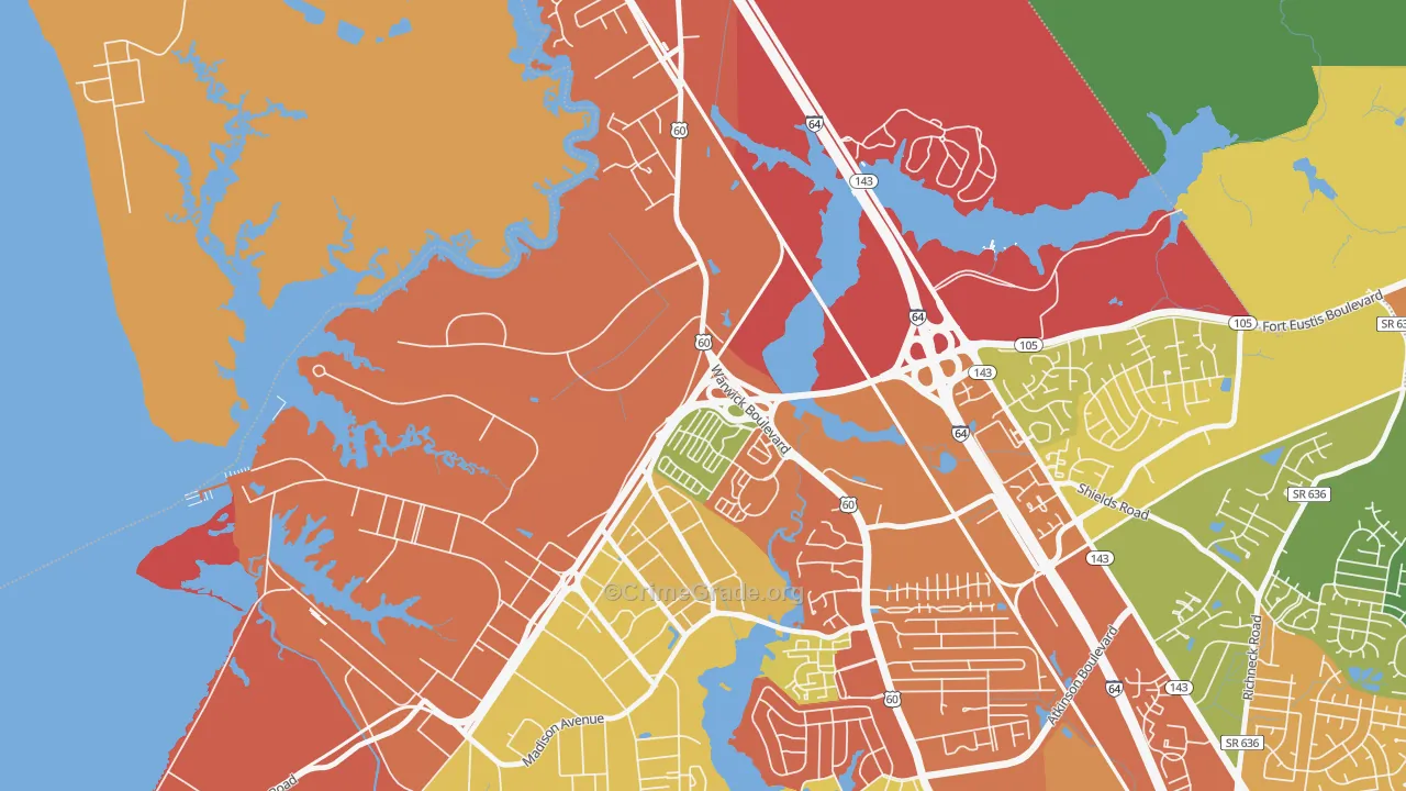 Lee Hall, Newport News, VA Map of Drug-Related Crime Rates
