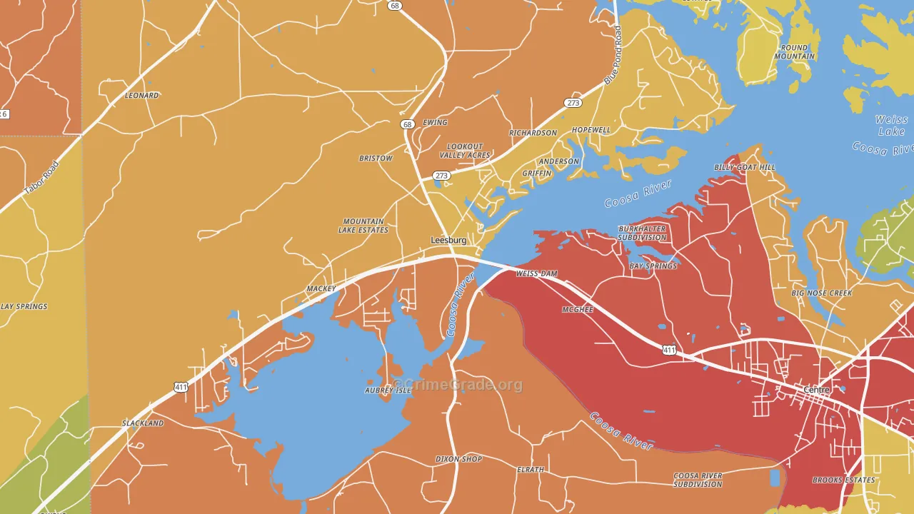 Leesburg, AL Map of Drug-Related Crime Rates