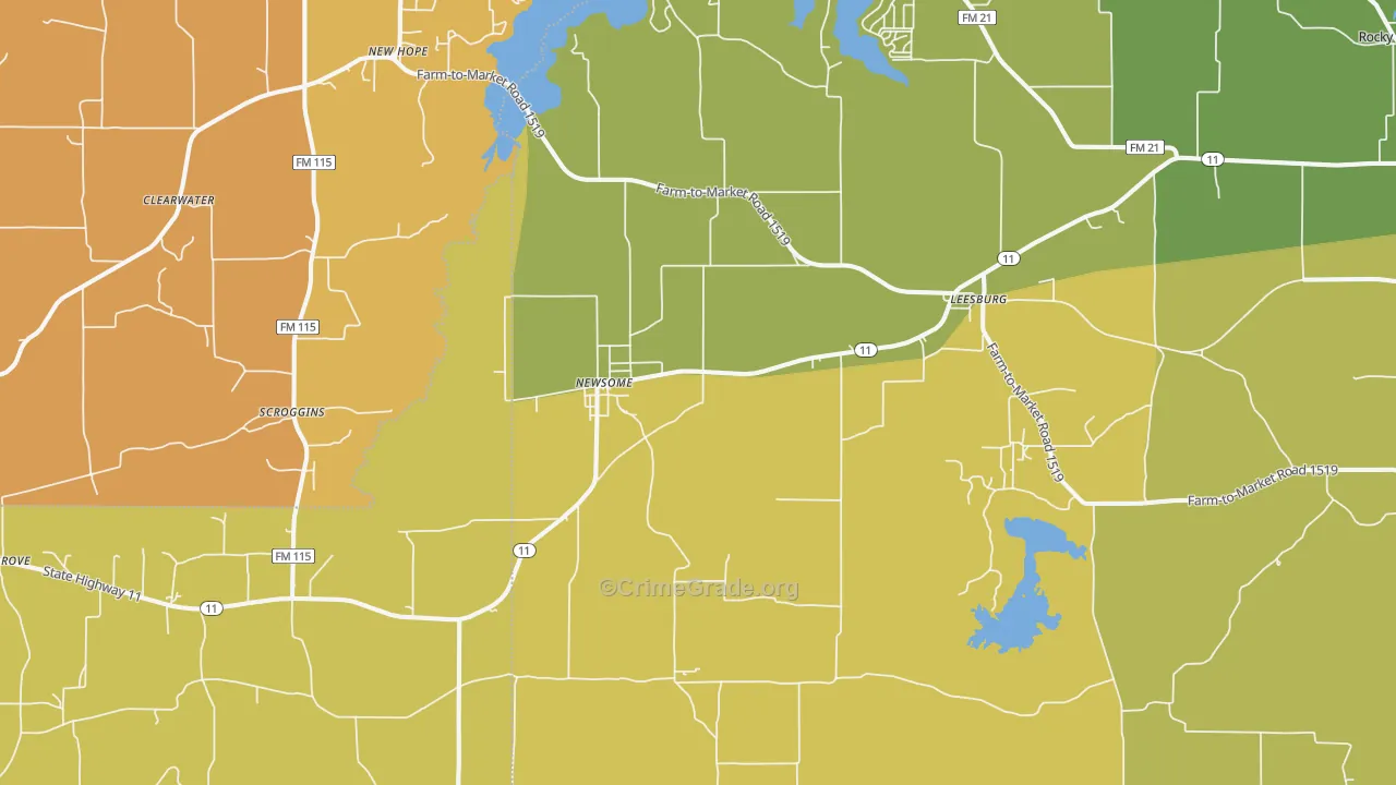 Leesburg, TX Map of Drug-Related Crime Rates