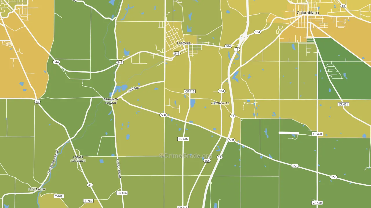 Leetonia, OH Map of Drug-Related Crime Rates