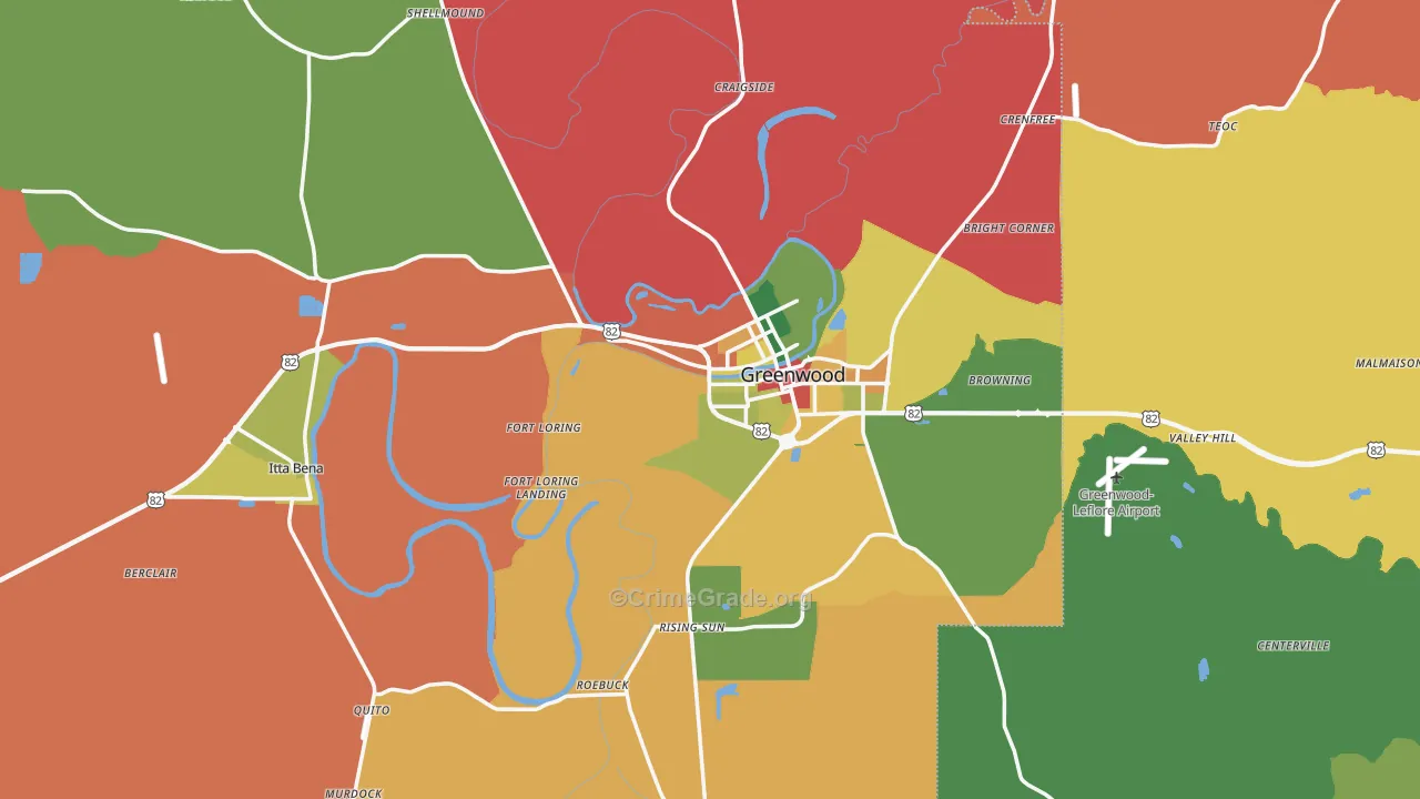 Leflore County, MS Map of Drug-Related Crime Rates
