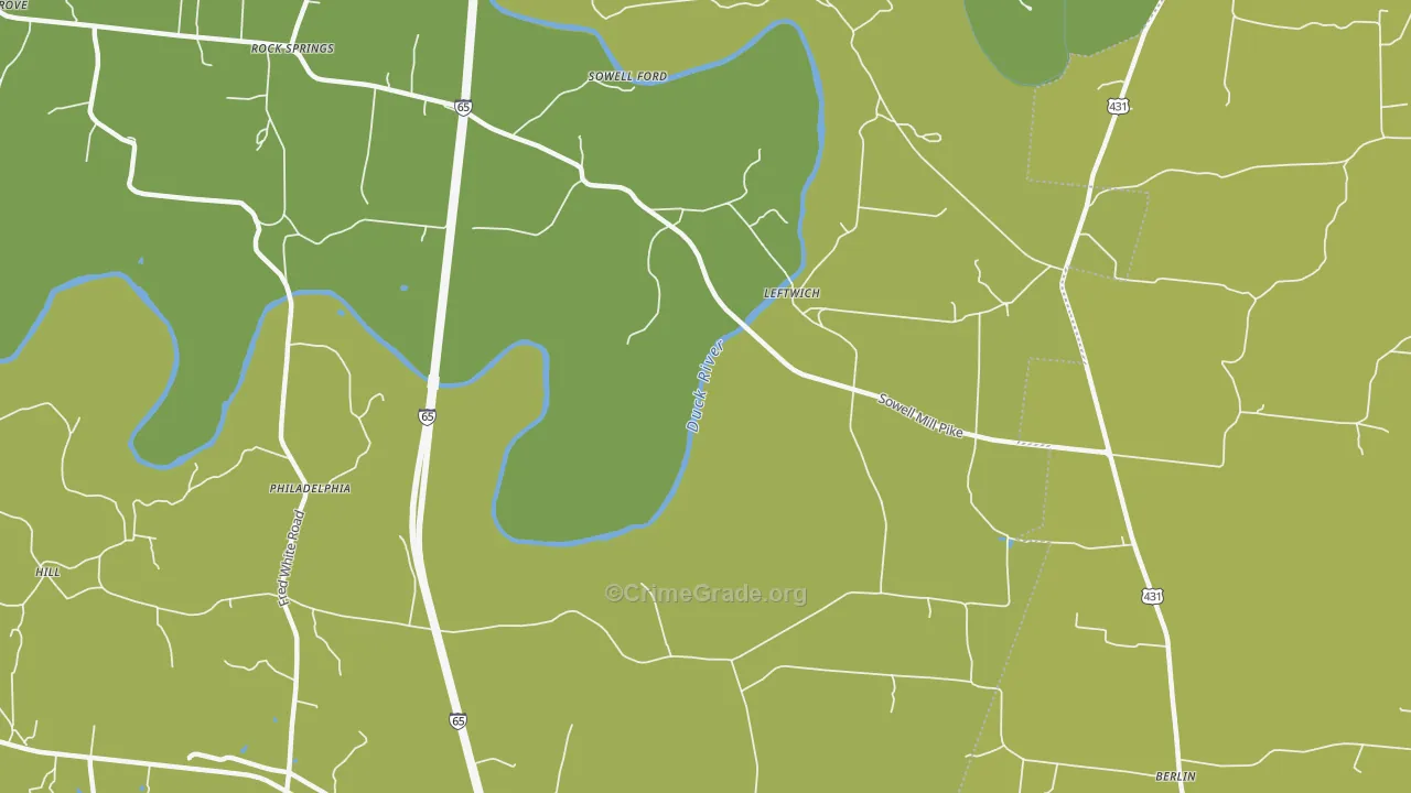 Leftwich, TN Map of Drug-Related Crime Rates