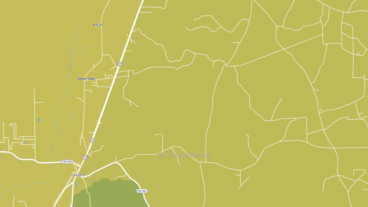 Leggett, TX Map of Drug-Related Crime Rates